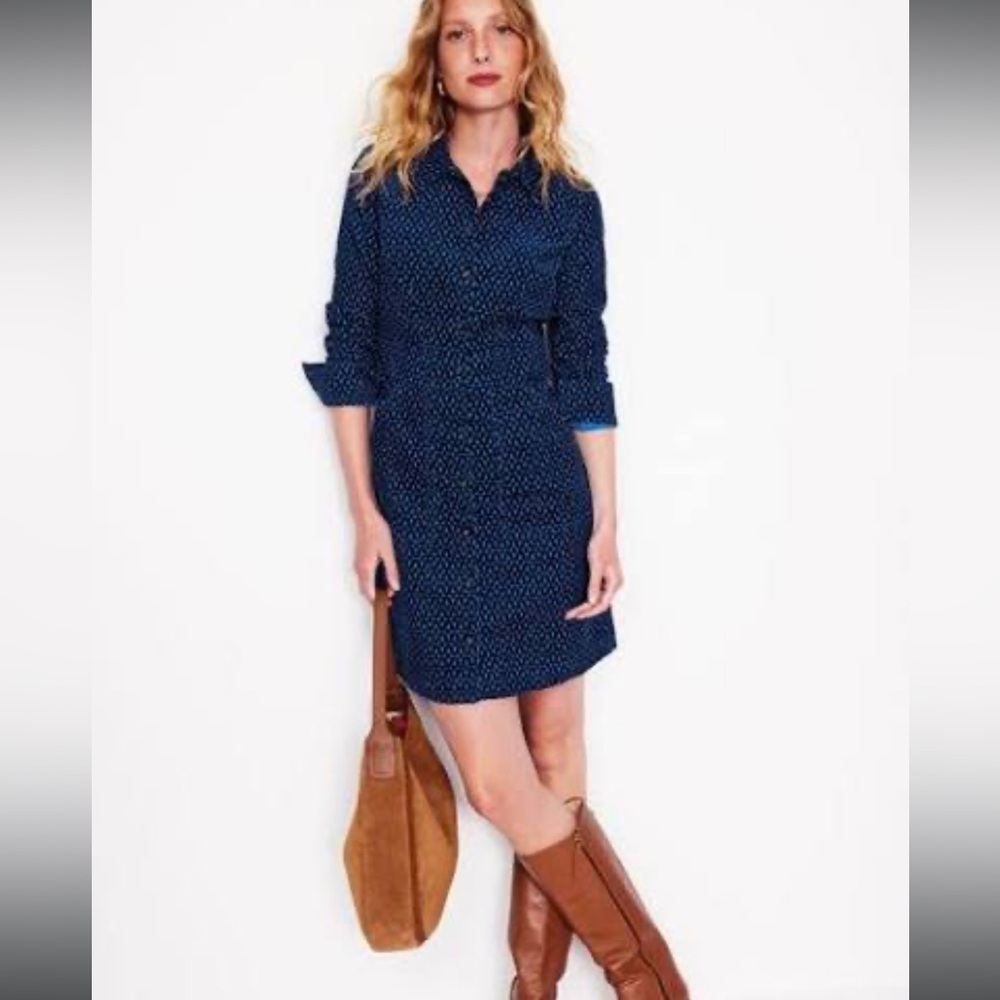 NWT: Boden Flora Cord Shirt Dress Blue Trellis